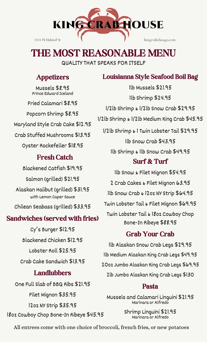 King Crab House Chicago Specially Priced Holiday Menu