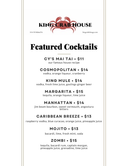King Crab House Chicago Drink Menu 1
